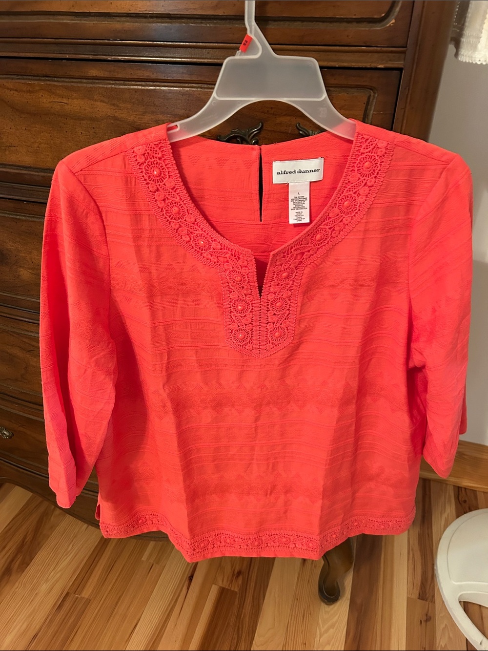 Alfred Dunner Coral Split-Neck Eyelet Tunic